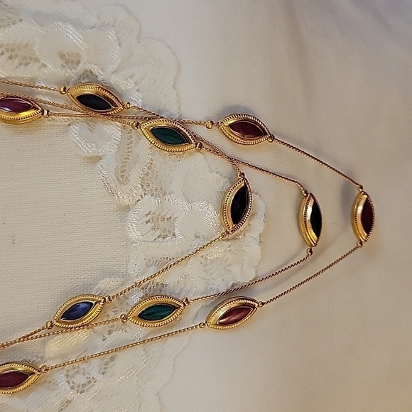 Vintage Byzatine Rainbow Marquis Enamel Layered Torsade Necklace - Picture 3 of 11